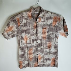 Men's Moda Campia Hawaiian Camp Shirt Brown Apricot L Cotton Palms Floral